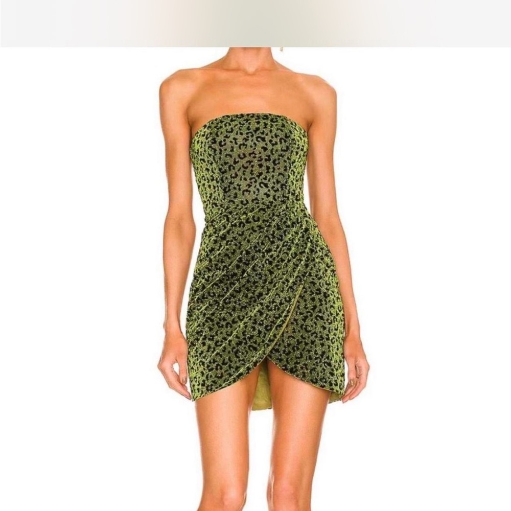 Superdown Green Asymmetrical Ruched Mini Dress cheetah